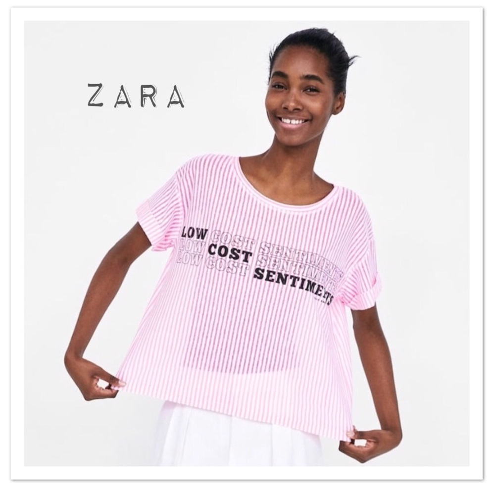 Zara Striped T-shirt With Text - NWT